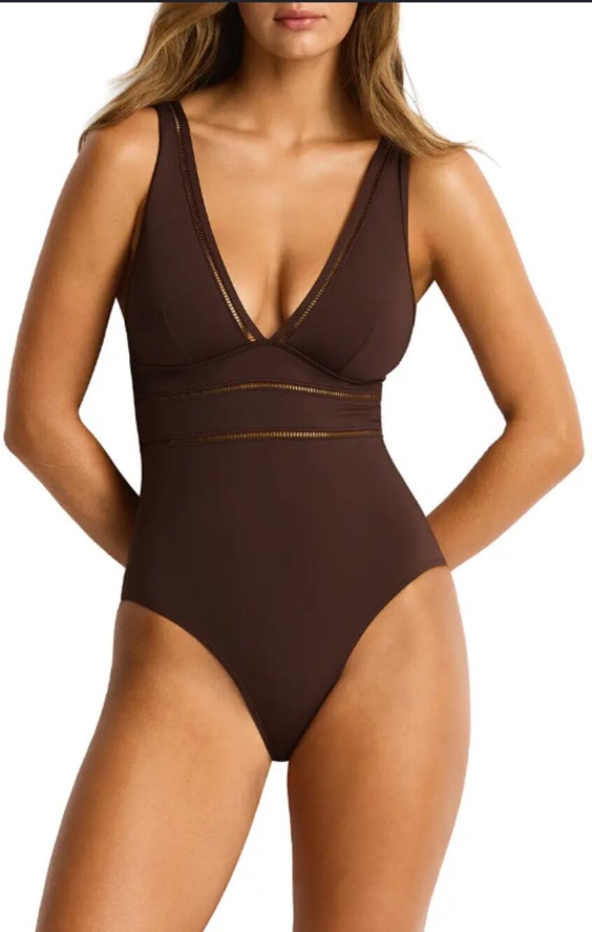 Sea Level Spliced Plunge One-Piece 12 NWOT Dark Brown Travel Resort